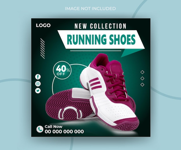 Vector running shoes collection promotion square social media instagram post web banner template