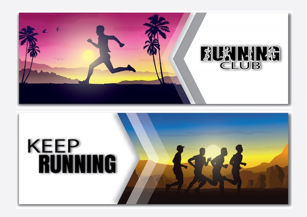 Running silhouettes vector illustration.