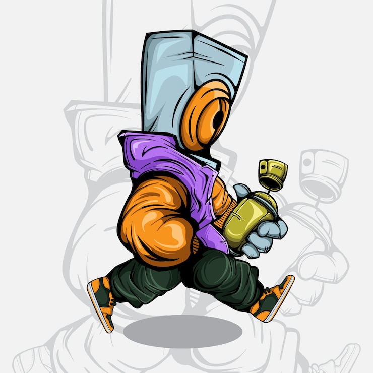 Vector running spray can character