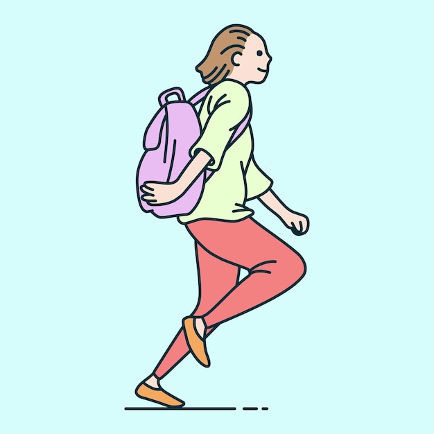 Running student girl with smile Go to school Teenager going to school with running