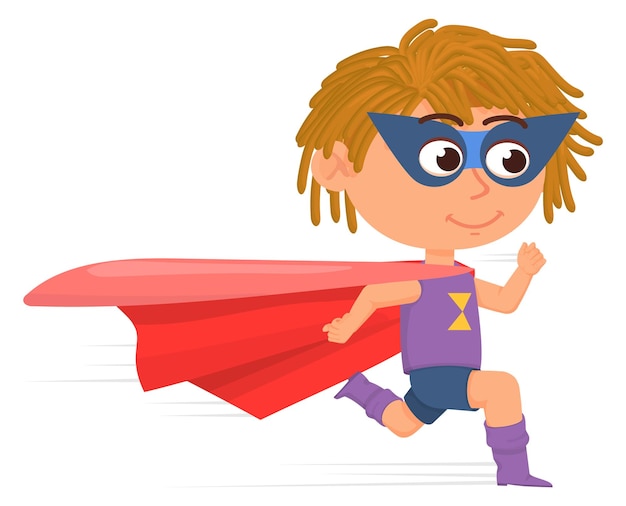 Vector running superhero kid lovely child in red cape