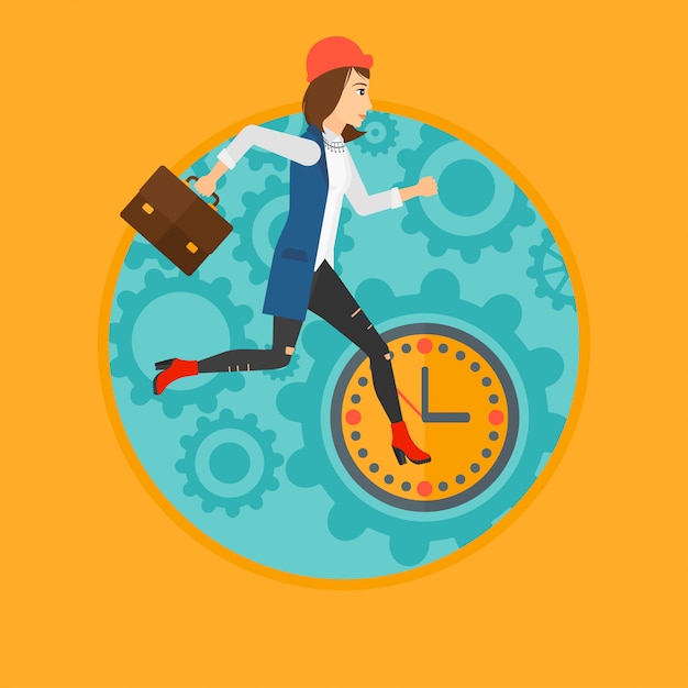 Vector running woman on clock.