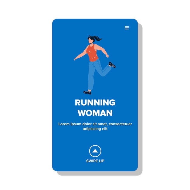 Running woman exercising for loss weight vector. running woman late on work or training and make fitness cardio exercise. character young girl runner athlete web flat cartoon illustration