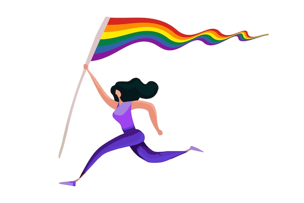 Running Woman houdt een trots vlag geïsoleerd op witte achtergrond Vector illustratie