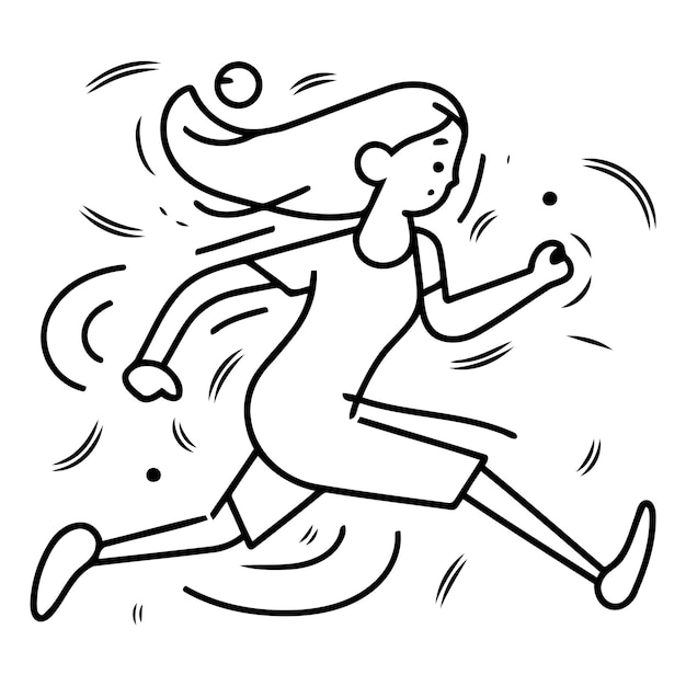 Vector running woman jogging in flat cartoon style