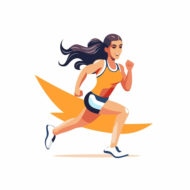 Vector running woman in sportswear with surfboard vector illustration