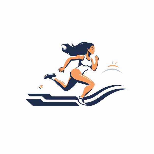 Vector running woman vector logo design template sportswoman running on a track