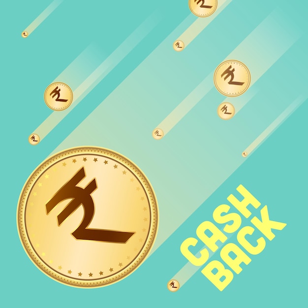 Rupia monete che cadono dal cielo concetto di cashback