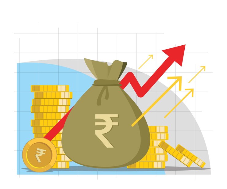 वेक्टर rupee investment and financial growing flat vector illustration, rupee coin, money bag