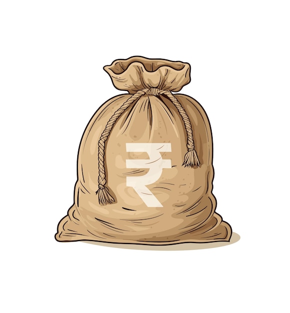 Rupee Money bag jute money bag Rupee bag and rupee stack isolated on white background