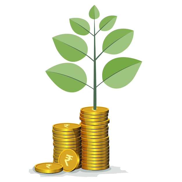 Rupee plant groeien op gestapelde rupee munten