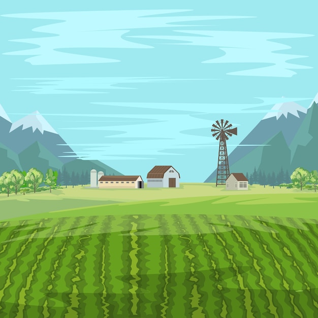 田舎の農場または農地の牧草地