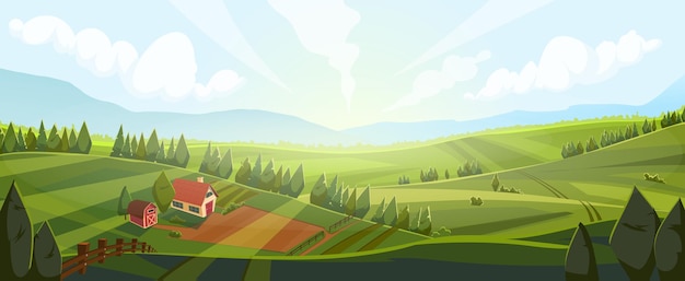 Vector rural field landscape vector