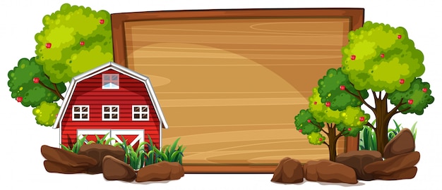 木の板に農村の家