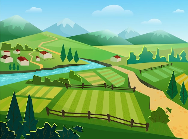 Vector rural landscape countryside illustration