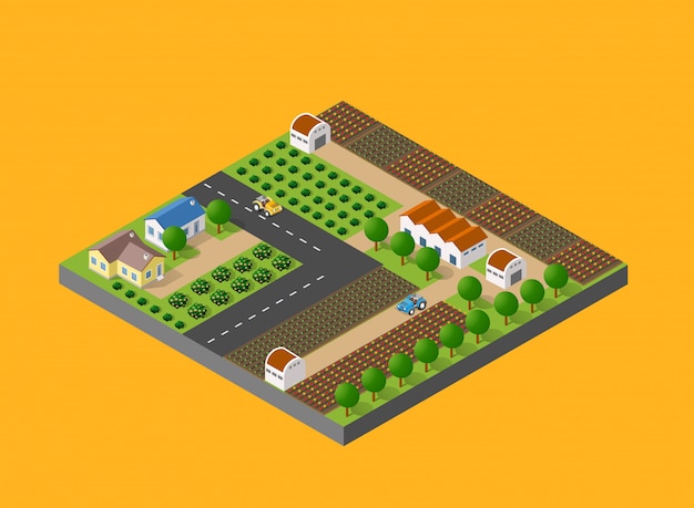 Vector rural landscape with nature