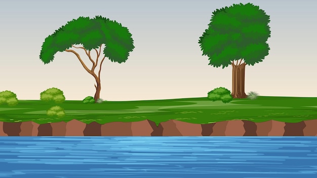Vector rural landscape with riverindian village riverindian village background for cartoonindian forest