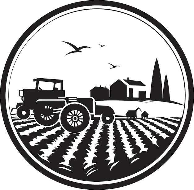 Vector rural serenity agricultural farmhouse icon harvest horizon zwart vector logo voor de landbouw