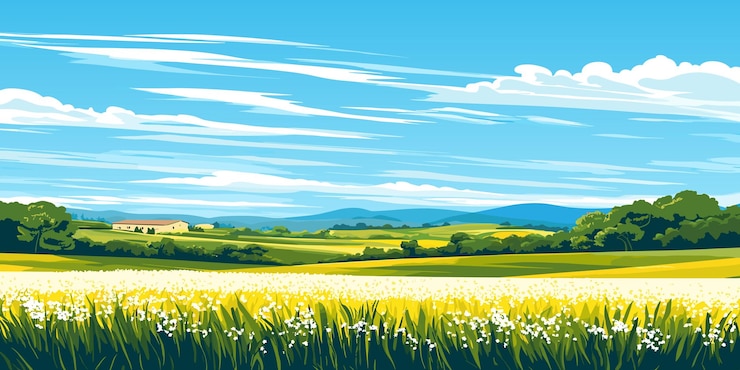 Vector 農村の夏の風景パノラマのベクトルイラスト