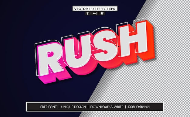 RUSH 3D Text Effect Fully Editable