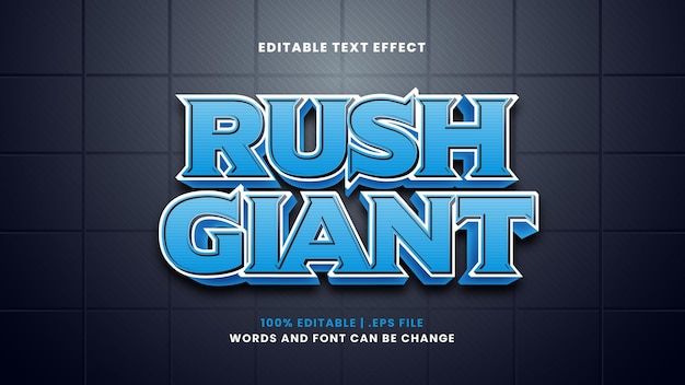 Гигантский редактируемый текстовый эффект Rush в современном 3d стиле