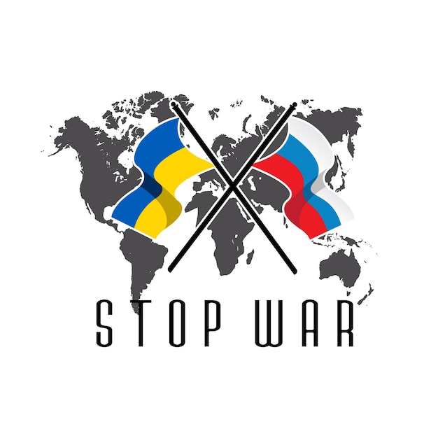 Rusland en oekraïne conflict wereldoorlog logo ontwerp vectorillustratie stop oorlog en maak vrede