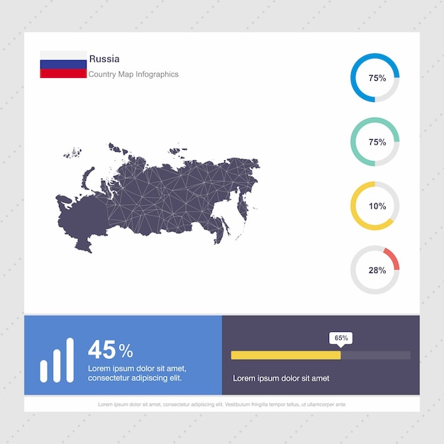 Rusland kaart & vlag infographics sjabloon