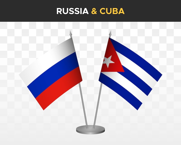 Rusland vs Cuba Bureau vlaggen mockup geïsoleerd op wit 3D-vector illustratie Russische tafel vlaggen
