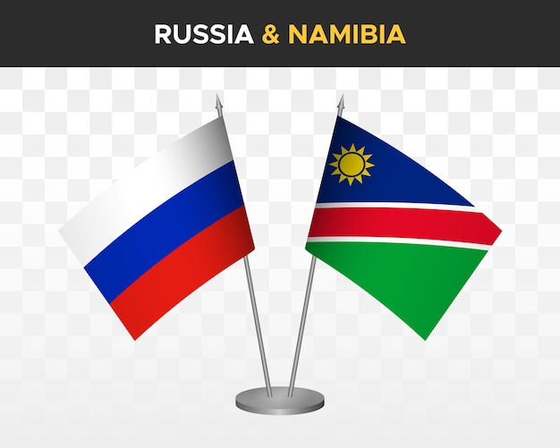 Rusland vs Namibië Bureau vlaggen mockup geïsoleerd op witte 3D-vector illustratie Russische tafel vlaggen