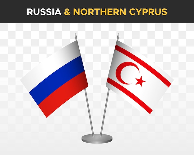 Rusland vs Noord-Cyprus Bureau vlaggen mockup geïsoleerd op witte 3d vector illustratie tafel vlaggen