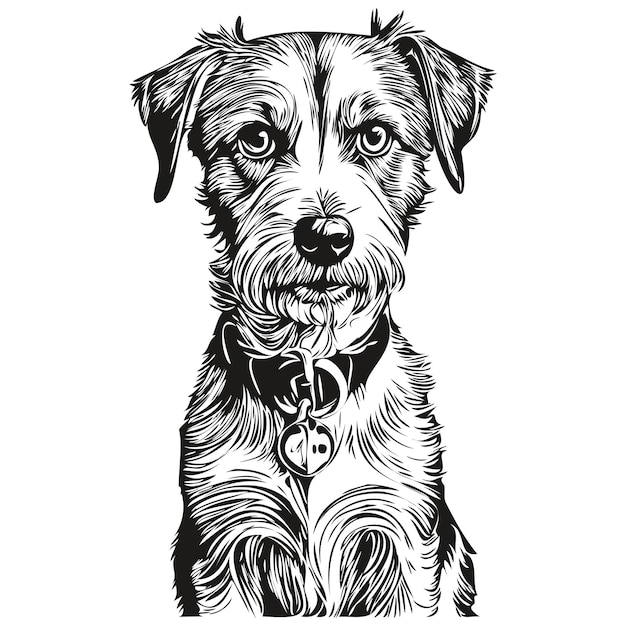 Russell Terrier hond lijn illustratie zwart-wit inkt schets gezicht portret in vector realistische ras huisdier