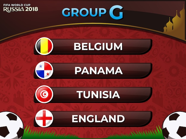 Vettore russia 2018 fifa world cup group g nations squadra di calcio