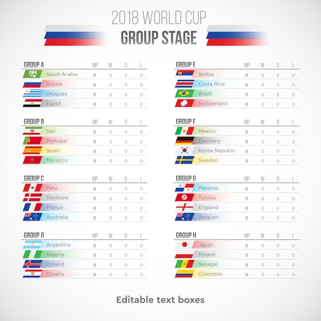 Russia 2018 world cup calendar soccer schedule table