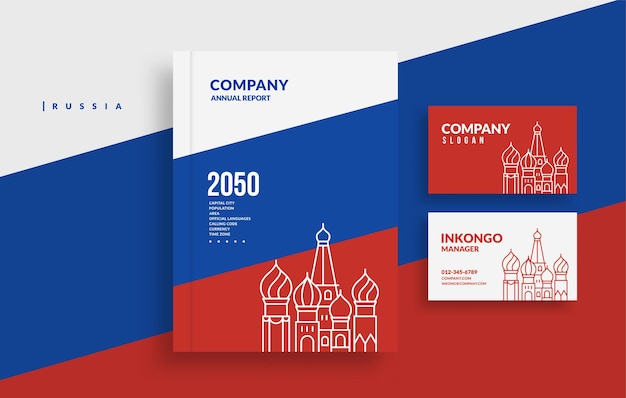 Russia annual report book cover and business card design