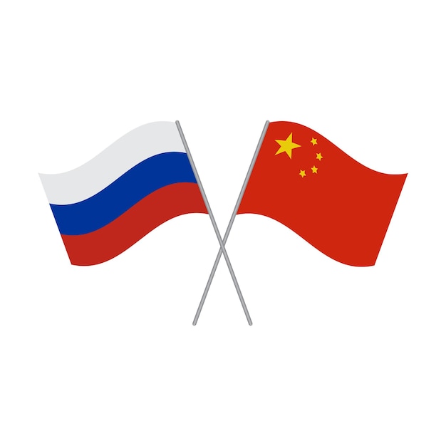 Вектор флагов России и Китая изолирован на белом фоне