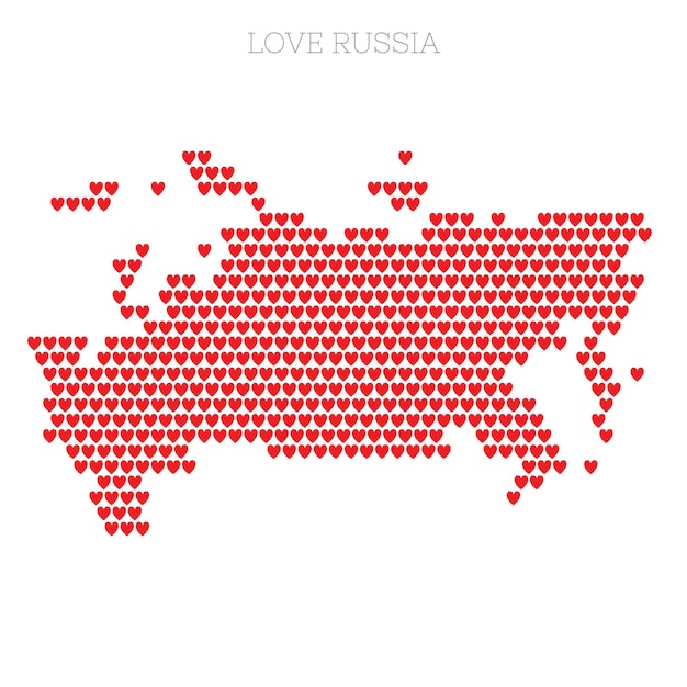 Russia country map made from love heart halftone pattern