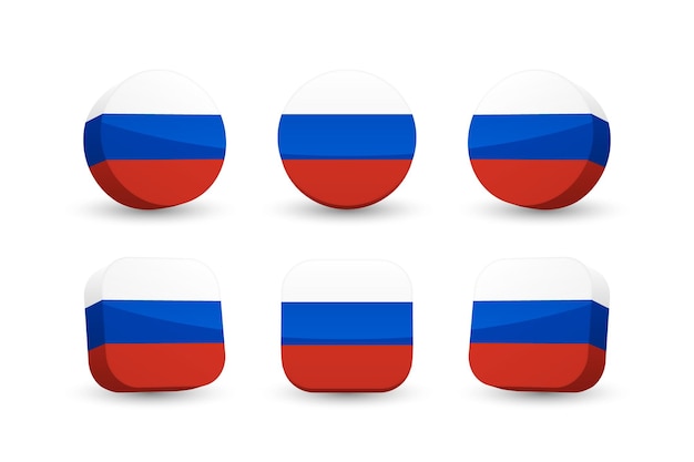 Russia flag 3d vector illustration button flag of Russian Federation isolated on white