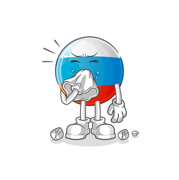 Russia flag blowing nose character. cartoon mascot vector