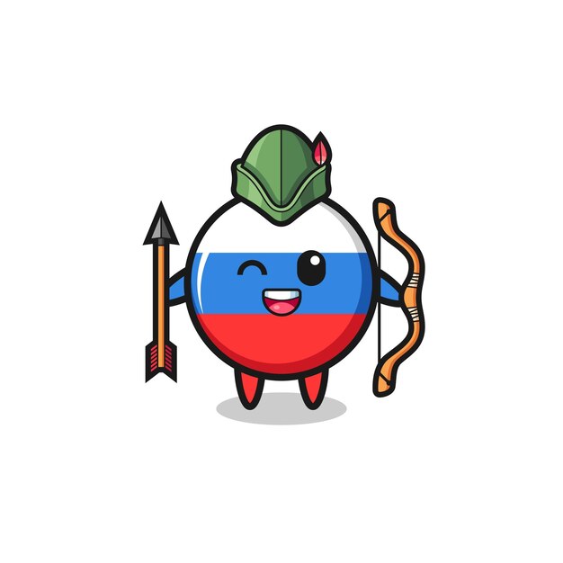 Russia flag cartoon as medieval archer mascot