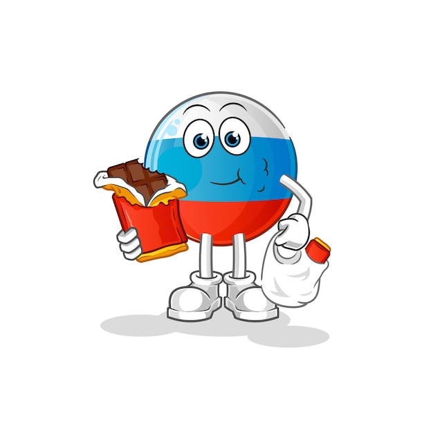 Russia flag eat chocolate mascot. cartoon vector