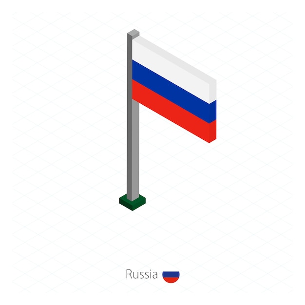 Russia Flag on Flagpole in Isometric dimension Isometric blue background Vector illustration