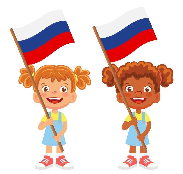 Флаг России в руке. Дети держат флаг. Государственный флаг России вектор