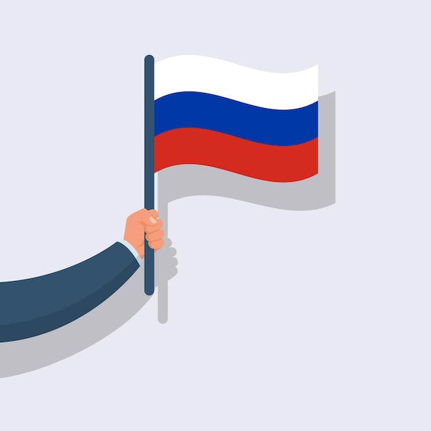 Флаг России патриот в руке Три цвета Символ независимости Векторная иллюстрация