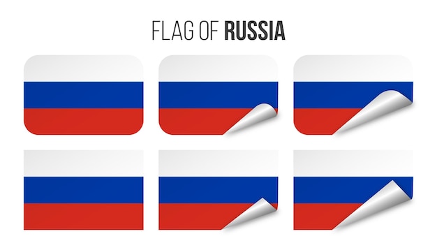 Russia flag labels stickers set Vector illustration 3d flags of Russia isolated on white