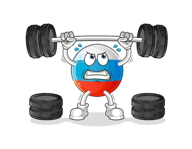 Russia flag lifting the barbell character. cartoon mascot vector