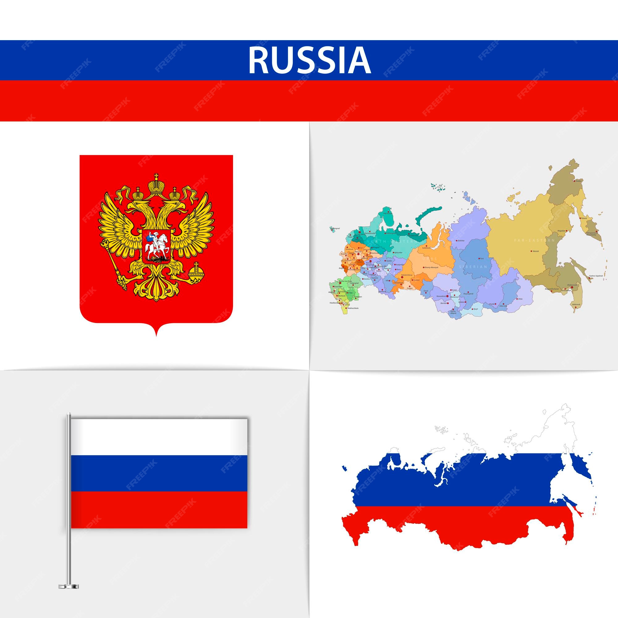 Premium Vector  Russia flag map and coat of arms