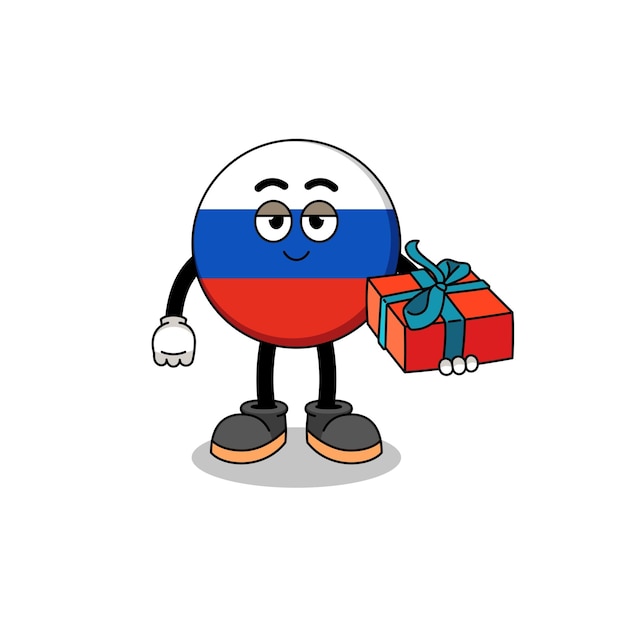 Russia flag mascot illustration giving a gift character design