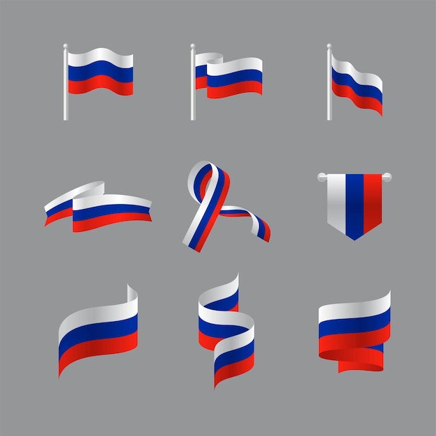 Russia flag set with realistic gradient style