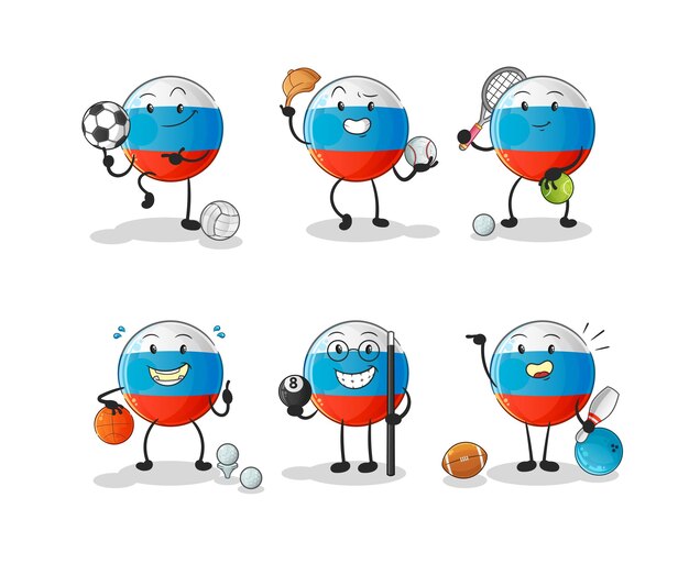 Russia flag sport set character. cartoon mascot vector