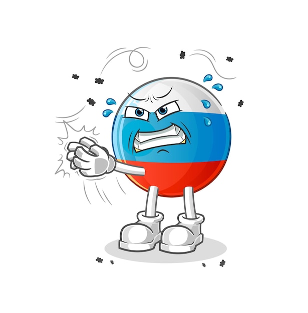 Russia flag swat fly character. cartoon mascot vector